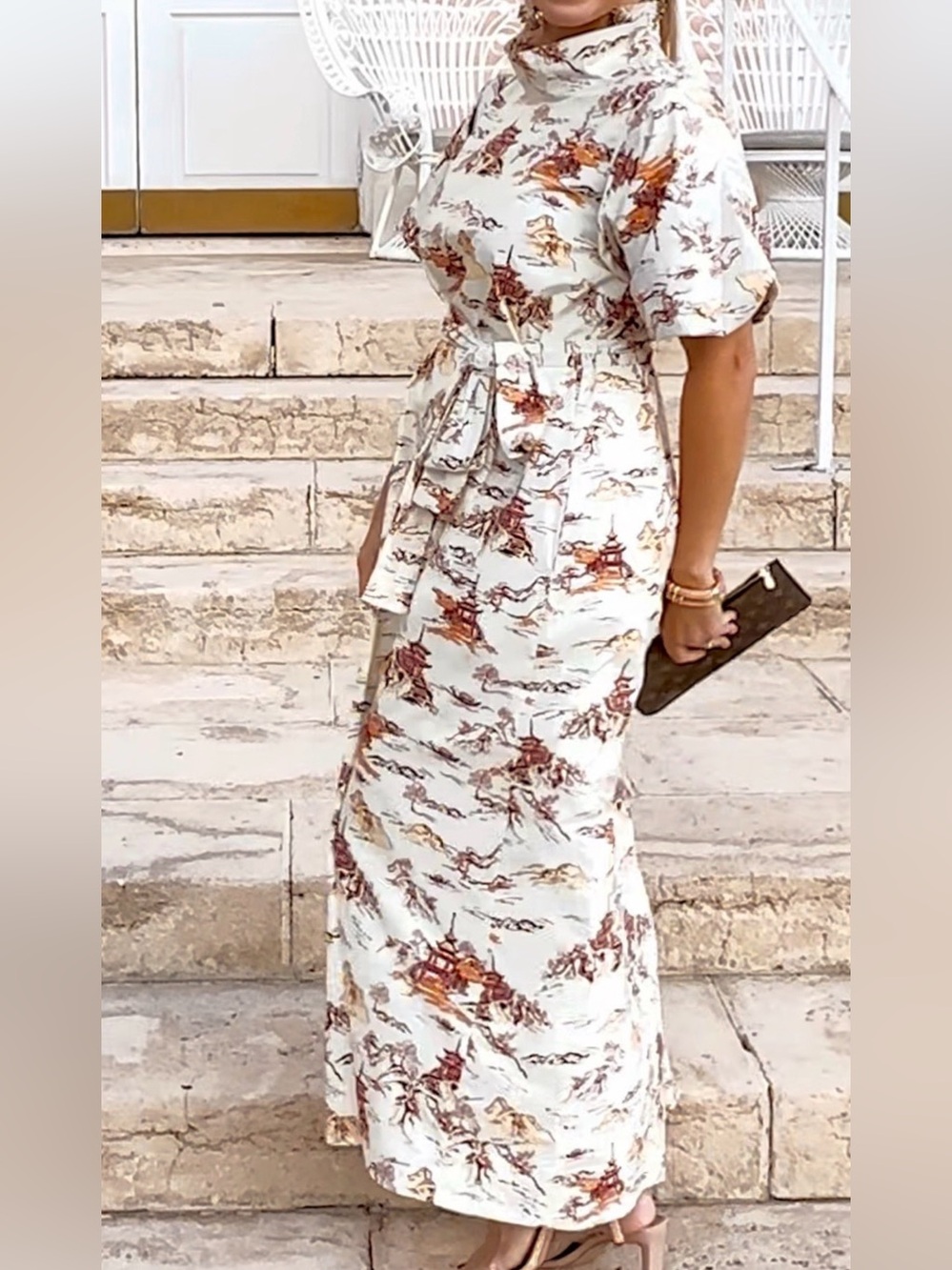 Buru Cream Maxi Dress with Tie Waist